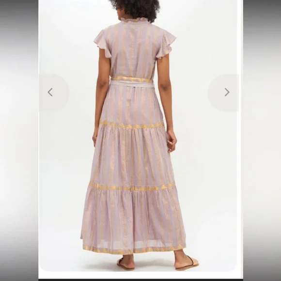 OLIPHANT RUFFLE COLLAR BUTTON MAXI - PIXIE GREY/Hand painted gold- Sz. L - NWT - Picture 14 of 14